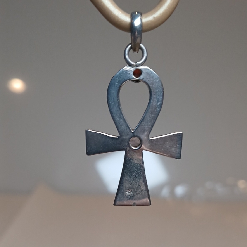 🔮✨ Sterling Silver Ankh Pendant Garnet Amethyst Sacred Egyptian Whimsigoth - Picture 2 of 6